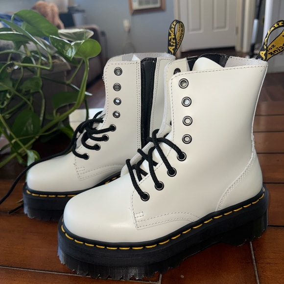 Martens White and Black Combat Boots with Chunky Sole